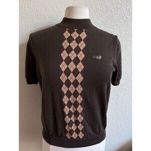 Vtg Crocodile Women’s Argyle Sweater Vest Brown Mock Neck Knit Pullover Preppy